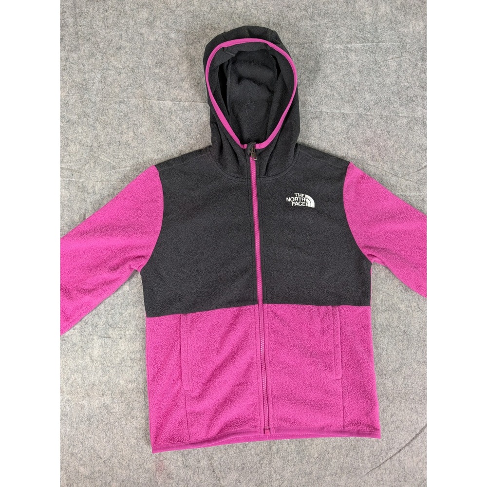 The North Face Pink Black Colorblock Circular Design Fleece Zip Hoodie Teen M - Picture 3 of 9